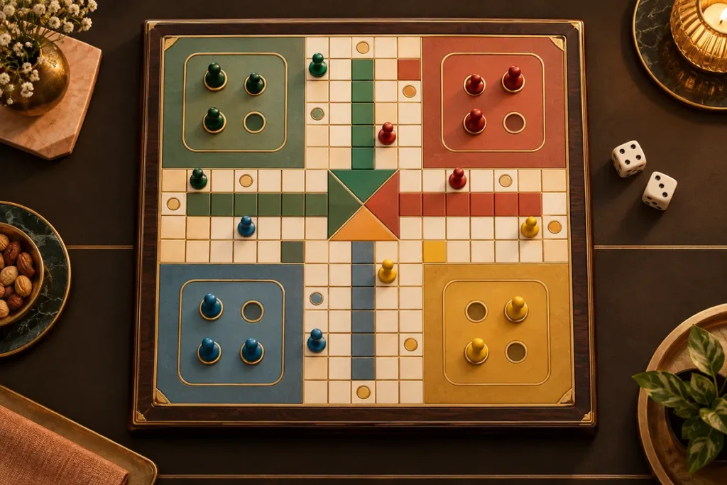 HC777 Ludo board with four colours, tokens and dice